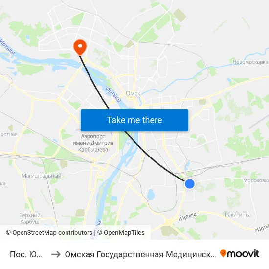 Пос. Южный to Омская Государственная Медицинская Академия map