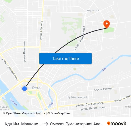 Кдц Им. Маяковского to Омская Гуманитарная Академия map