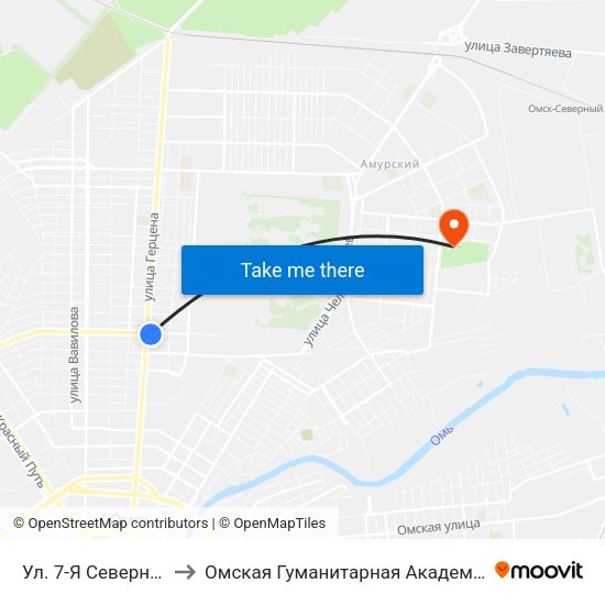Ул. 7-Я Северная to Омская Гуманитарная Академия map