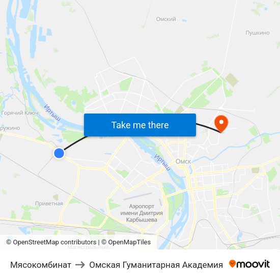 Мясокомбинат to Омская Гуманитарная Академия map