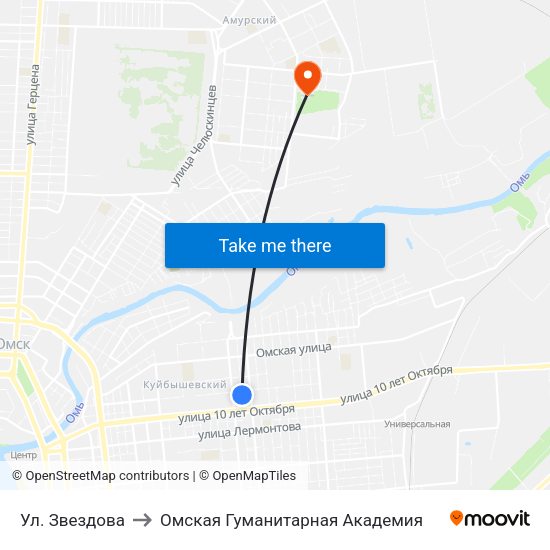 Ул. Звездова to Омская Гуманитарная Академия map