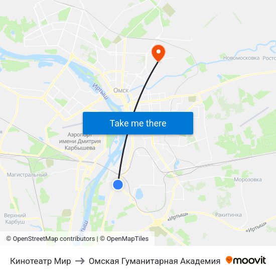 Кинотеатр Мир to Омская Гуманитарная Академия map