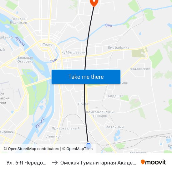 Ул. 6-Я Чередовая to Омская Гуманитарная Академия map
