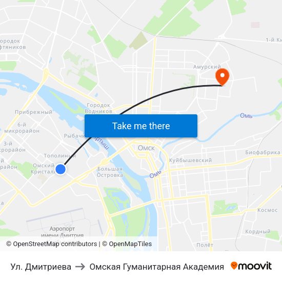 Ул. Дмитриева to Омская Гуманитарная Академия map