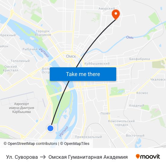 Ул. Суворова to Омская Гуманитарная Академия map