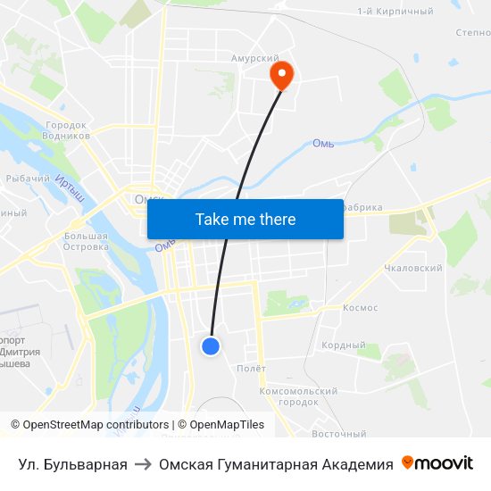 Ул. Бульварная to Омская Гуманитарная Академия map