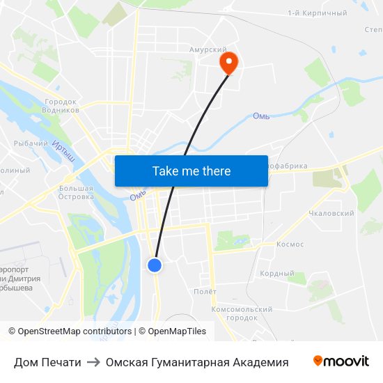 Дом Печати to Омская Гуманитарная Академия map