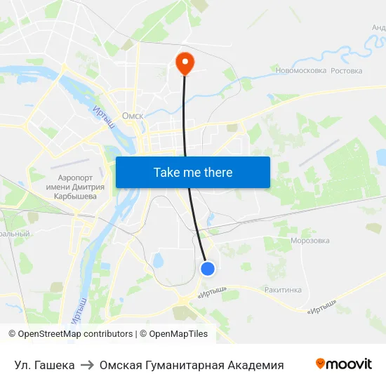 Ул. Гашека to Омская Гуманитарная Академия map