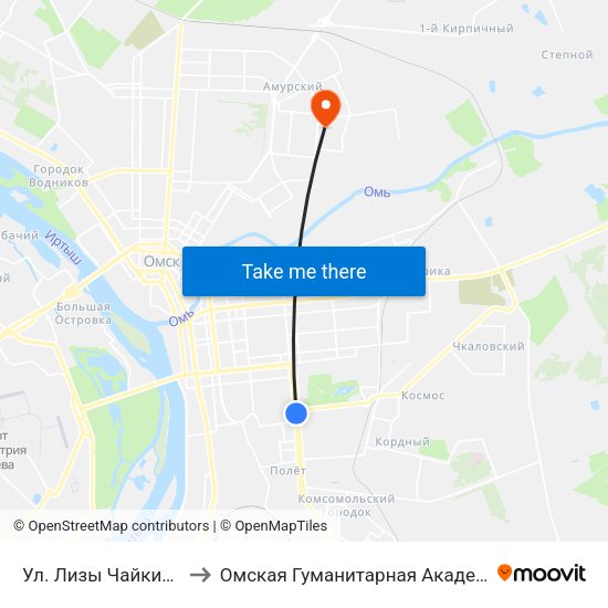 Ул. Лизы Чайкиной to Омская Гуманитарная Академия map