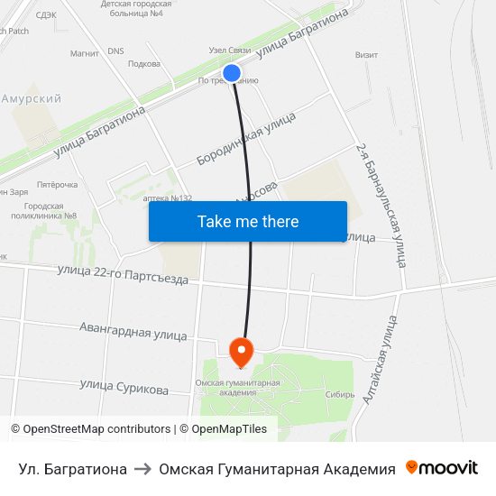 Ул. Багратиона to Омская Гуманитарная Академия map