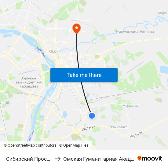 Сибирский Проспект to Омская Гуманитарная Академия map