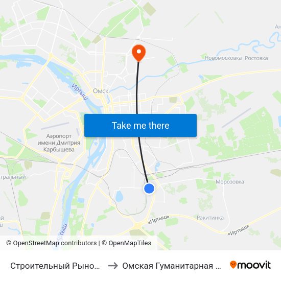 Строительный Рынок Южный to Омская Гуманитарная Академия map