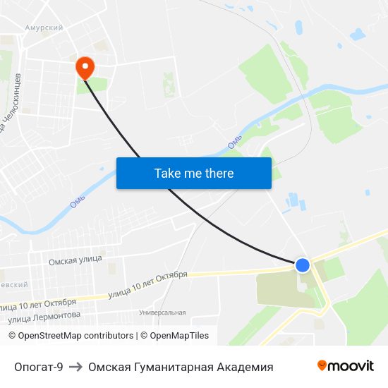 Опогат-9 to Омская Гуманитарная Академия map