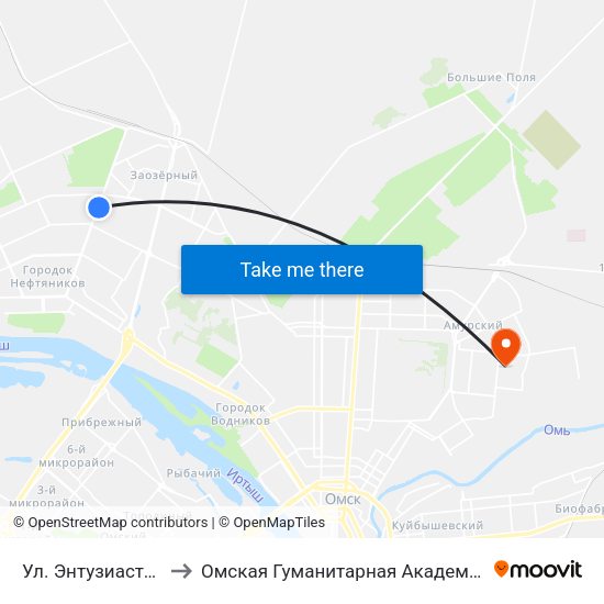 Ул. Энтузиастов to Омская Гуманитарная Академия map