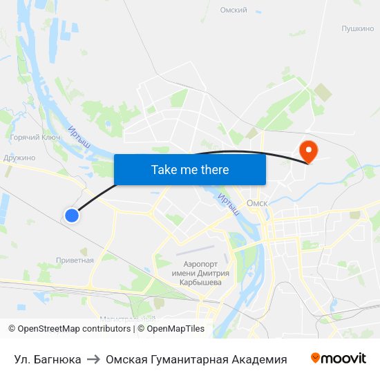 Ул. Багнюка to Омская Гуманитарная Академия map