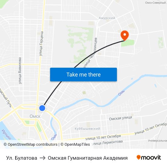 Ул. Булатова to Омская Гуманитарная Академия map