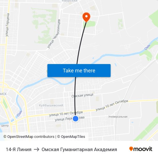 14-Я Линия to Омская Гуманитарная Академия map