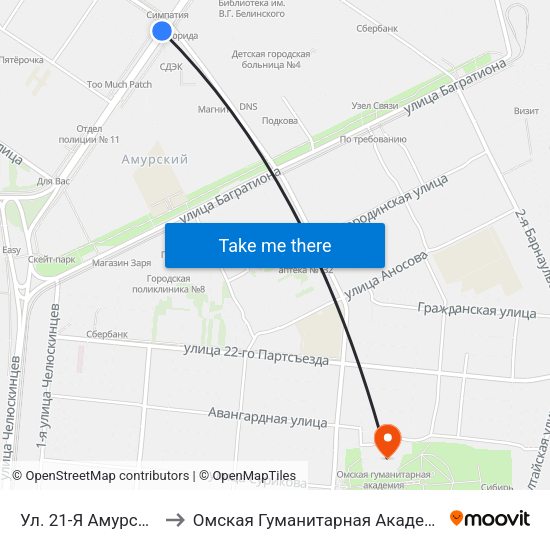 Ул. 21-Я Амурская to Омская Гуманитарная Академия map