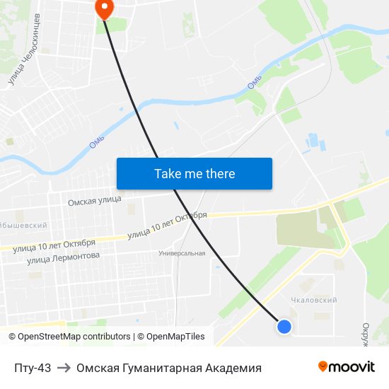 Пту-43 to Омская Гуманитарная Академия map