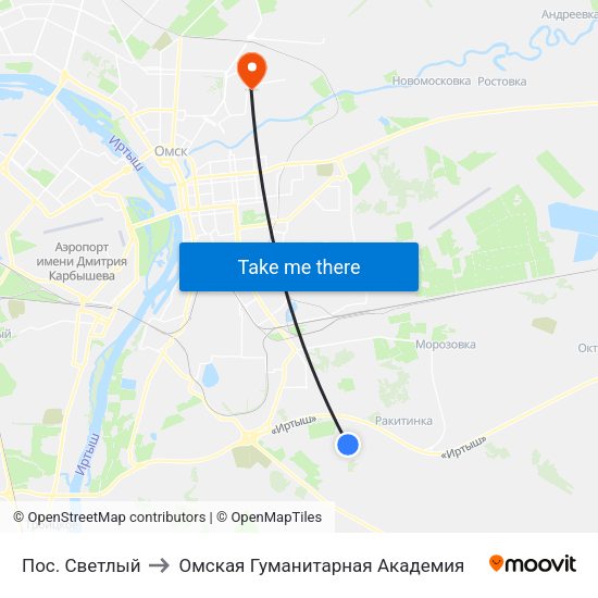 Пос. Светлый to Омская Гуманитарная Академия map