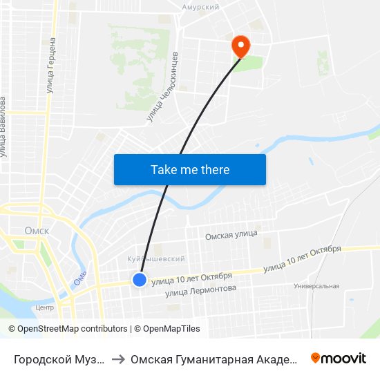 Городской Музей to Омская Гуманитарная Академия map