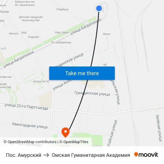 Пос. Амурский to Омская Гуманитарная Академия map