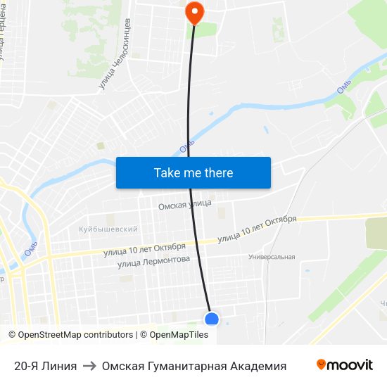 20-Я Линия to Омская Гуманитарная Академия map