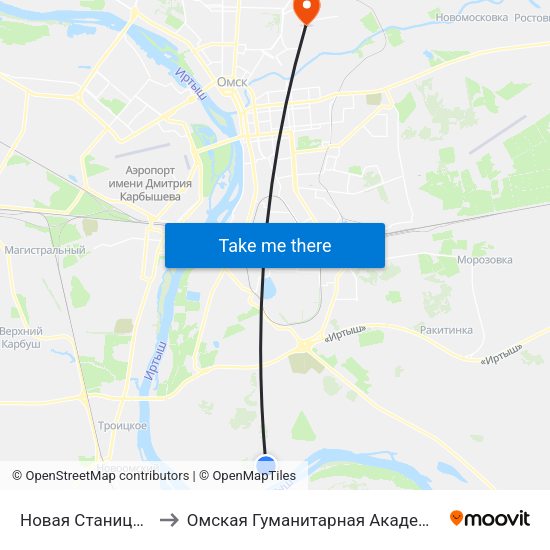Новая Станица-1 to Омская Гуманитарная Академия map
