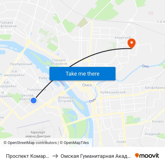 Проспект Комарова to Омская Гуманитарная Академия map