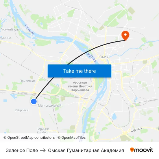 Зеленое Поле to Омская Гуманитарная Академия map