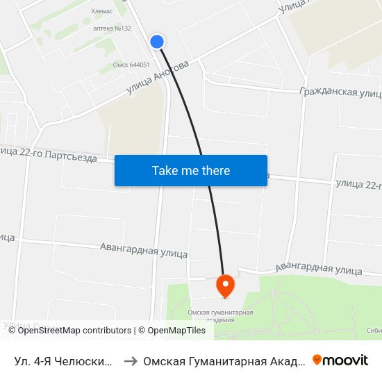 Ул. 4-Я Челюскинцев to Омская Гуманитарная Академия map
