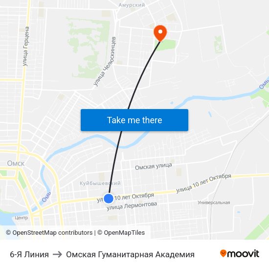 6-Я Линия to Омская Гуманитарная Академия map