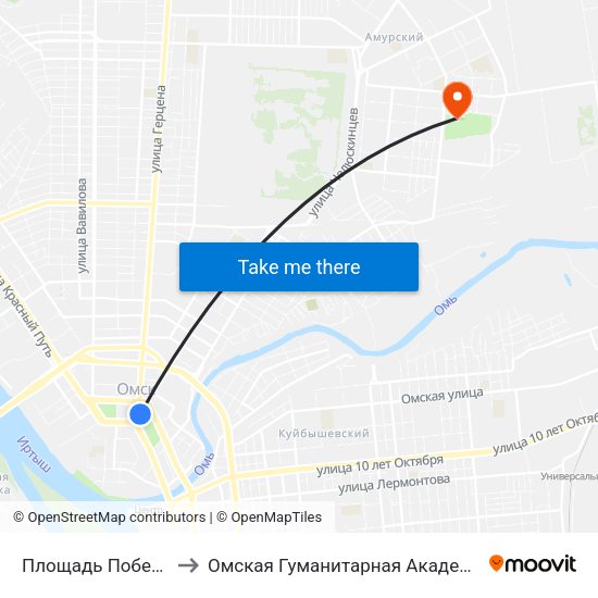 Площадь Победы to Омская Гуманитарная Академия map