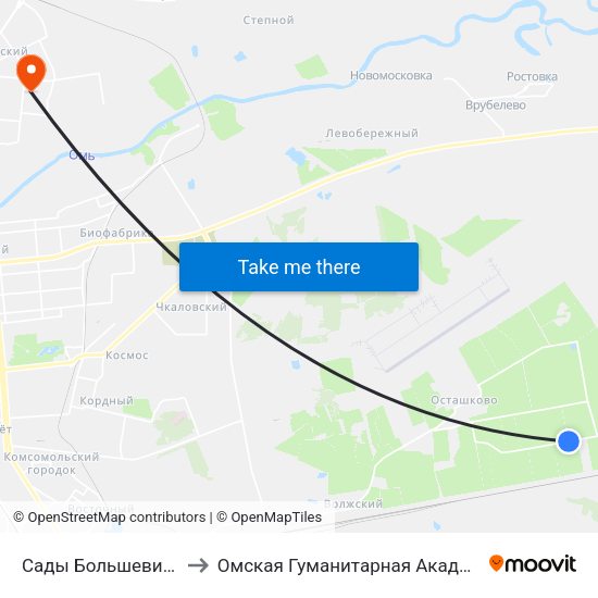 Сады Большевичка to Омская Гуманитарная Академия map