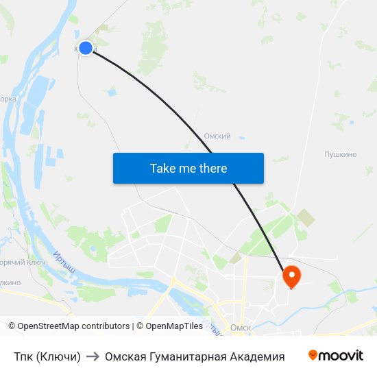 Тпк (Ключи) to Омская Гуманитарная Академия map