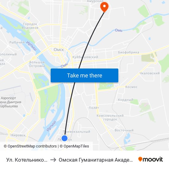 Ул. Котельникова to Омская Гуманитарная Академия map