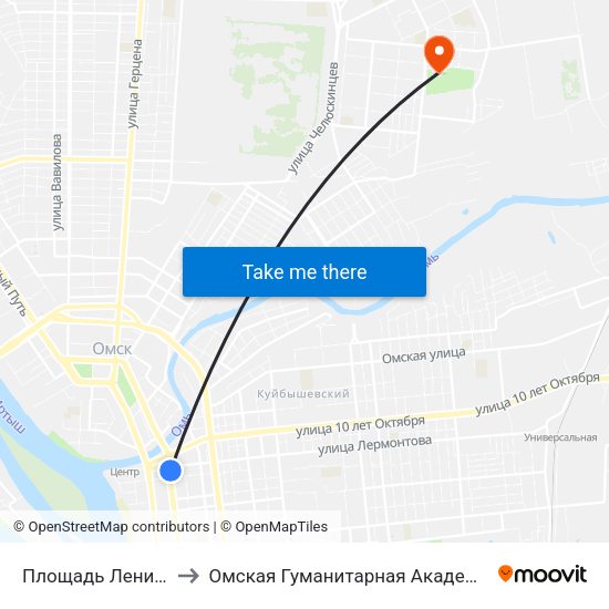 Площадь Ленина to Омская Гуманитарная Академия map