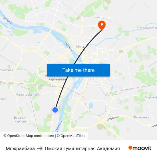 Межрайбаза to Омская Гуманитарная Академия map