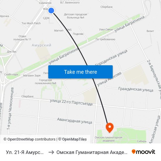 Ул. 21-Я Амурская to Омская Гуманитарная Академия map