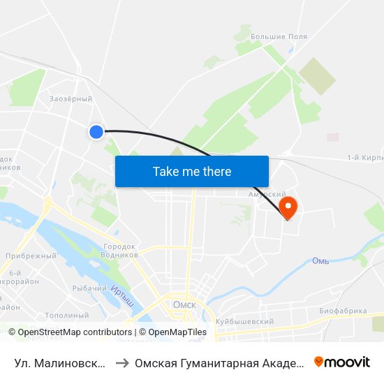 Ул. Малиновского to Омская Гуманитарная Академия map