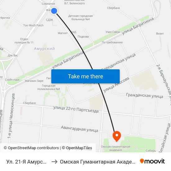 Ул. 21-Я Амурская to Омская Гуманитарная Академия map