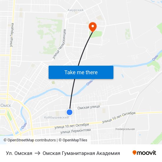 Ул. Омская to Омская Гуманитарная Академия map