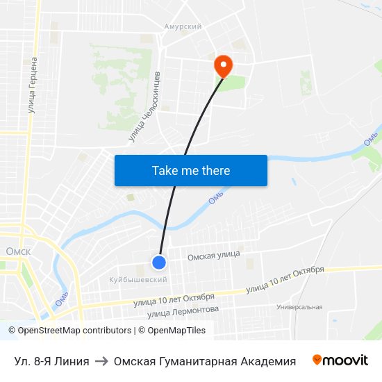Ул. 8-Я Линия to Омская Гуманитарная Академия map