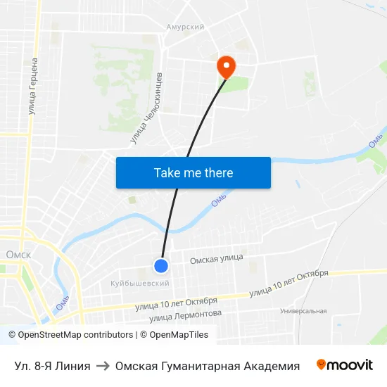 Ул. 8-Я Линия to Омская Гуманитарная Академия map