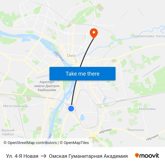 Ул. 4-Я Новая to Омская Гуманитарная Академия map
