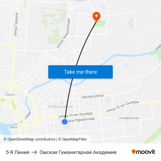 5-Я Линия to Омская Гуманитарная Академия map