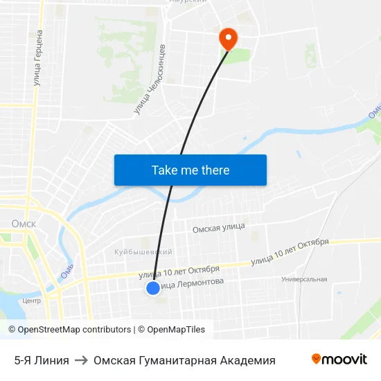 5-Я Линия to Омская Гуманитарная Академия map
