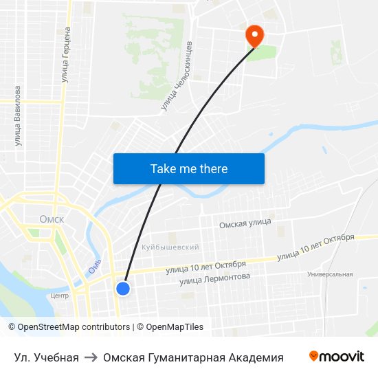 Ул. Учебная to Омская Гуманитарная Академия map