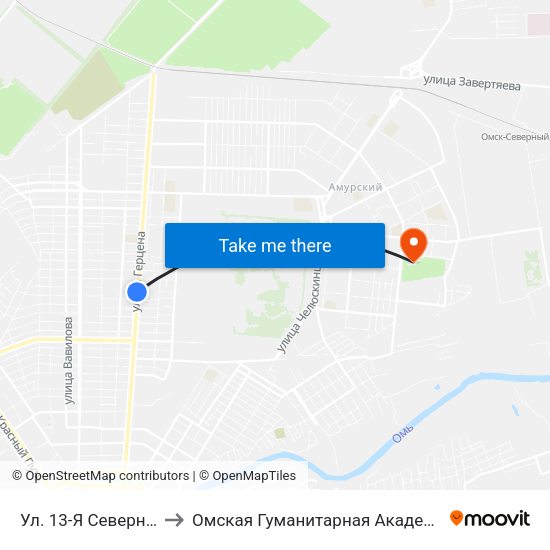 Ул. 13-Я Северная to Омская Гуманитарная Академия map