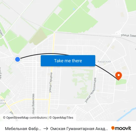 Мебельная Фабрика to Омская Гуманитарная Академия map